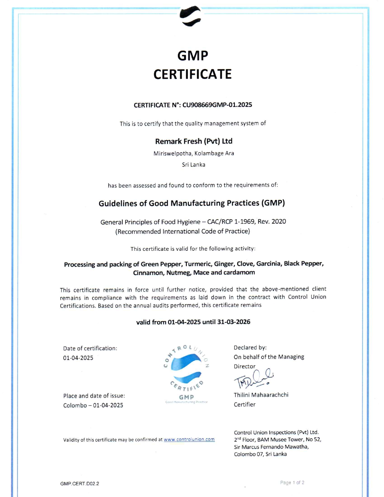GMP Certificate